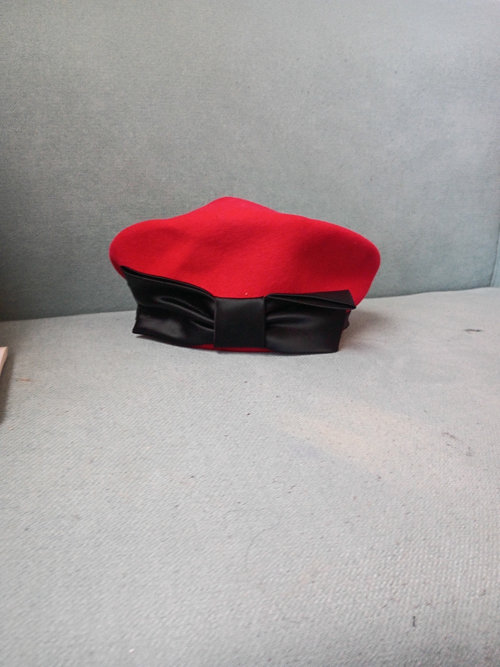 Vintage Michael Howard Red Wool Beret with Black Bow Accent